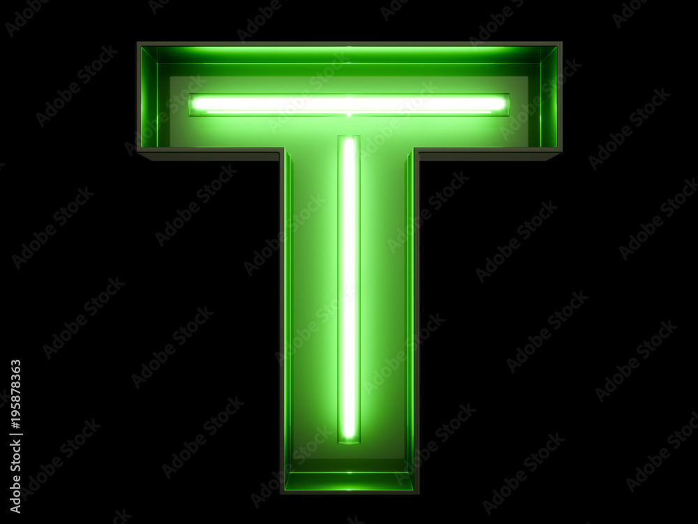 Neon green light alphabet character T font Neon green light alphabet character T font
