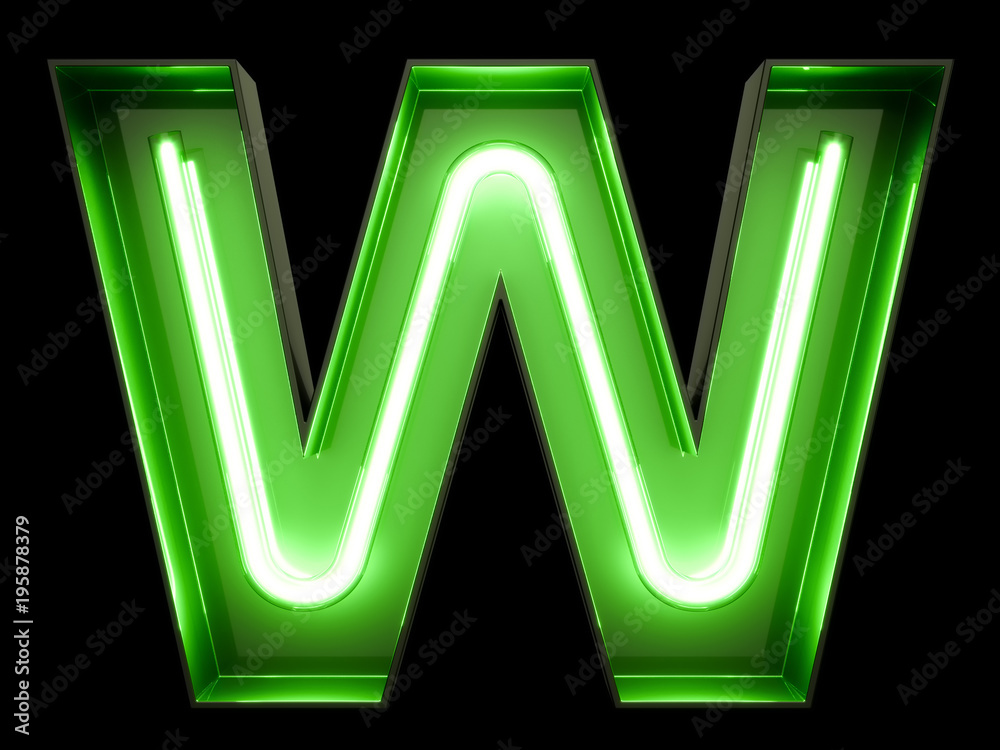 Neon green light alphabet character W font Neon green light alphabet character W font