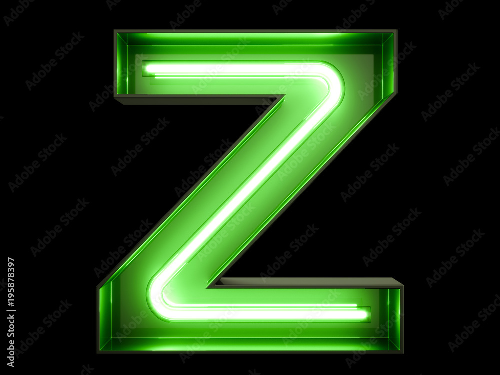 Neon green light alphabet character Z font Neon green light alphabet character Z font