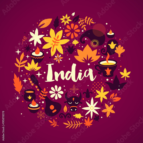 India background/banner template with abstract, floral and national elements. Useful for traveling advertising and web design.