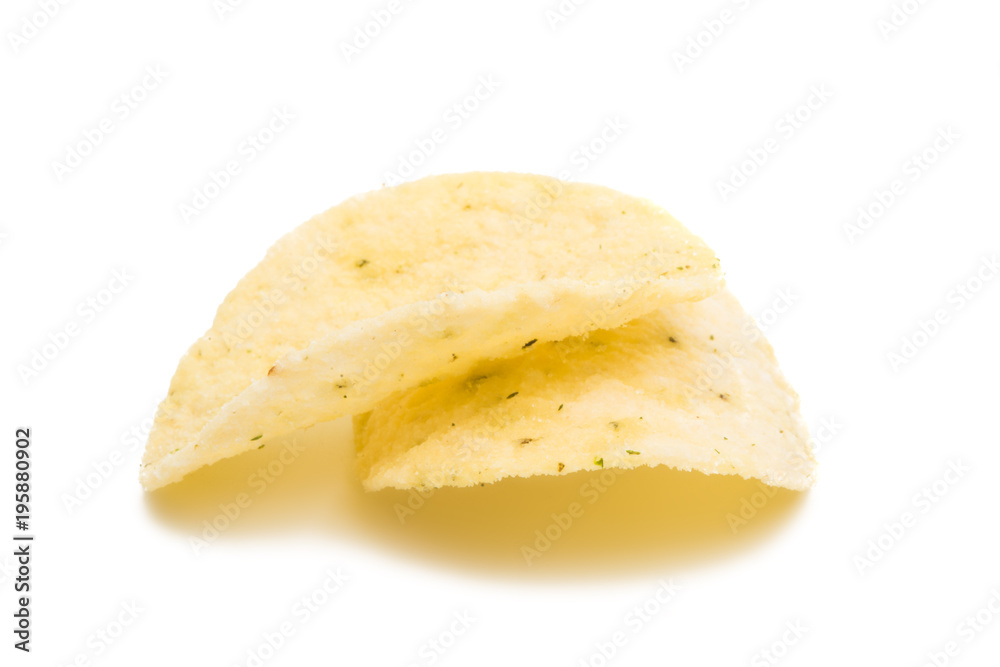 Salted potato chips isolated