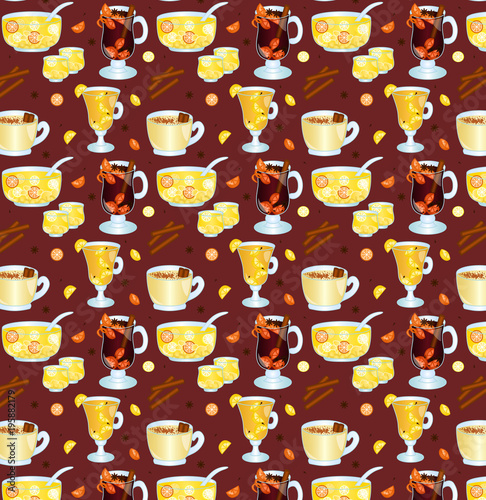 Seamless pattern of cocktails fresh juice drink alcohol vector illustration