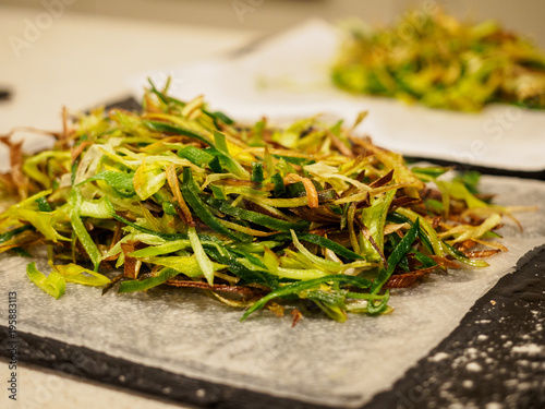 Salad with leeks. Hay