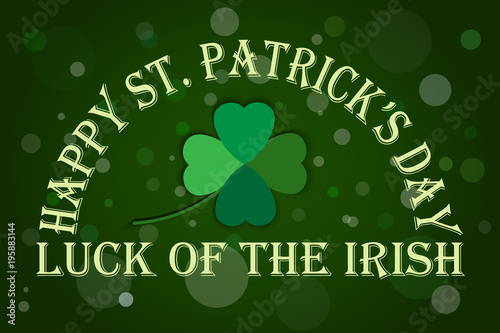 Vector illustration of Happy Saint Patrick's Day logotype. Luck of the Irish celebration design. Beer festival lettering typography icon.Typography badge with green hat and shamrock