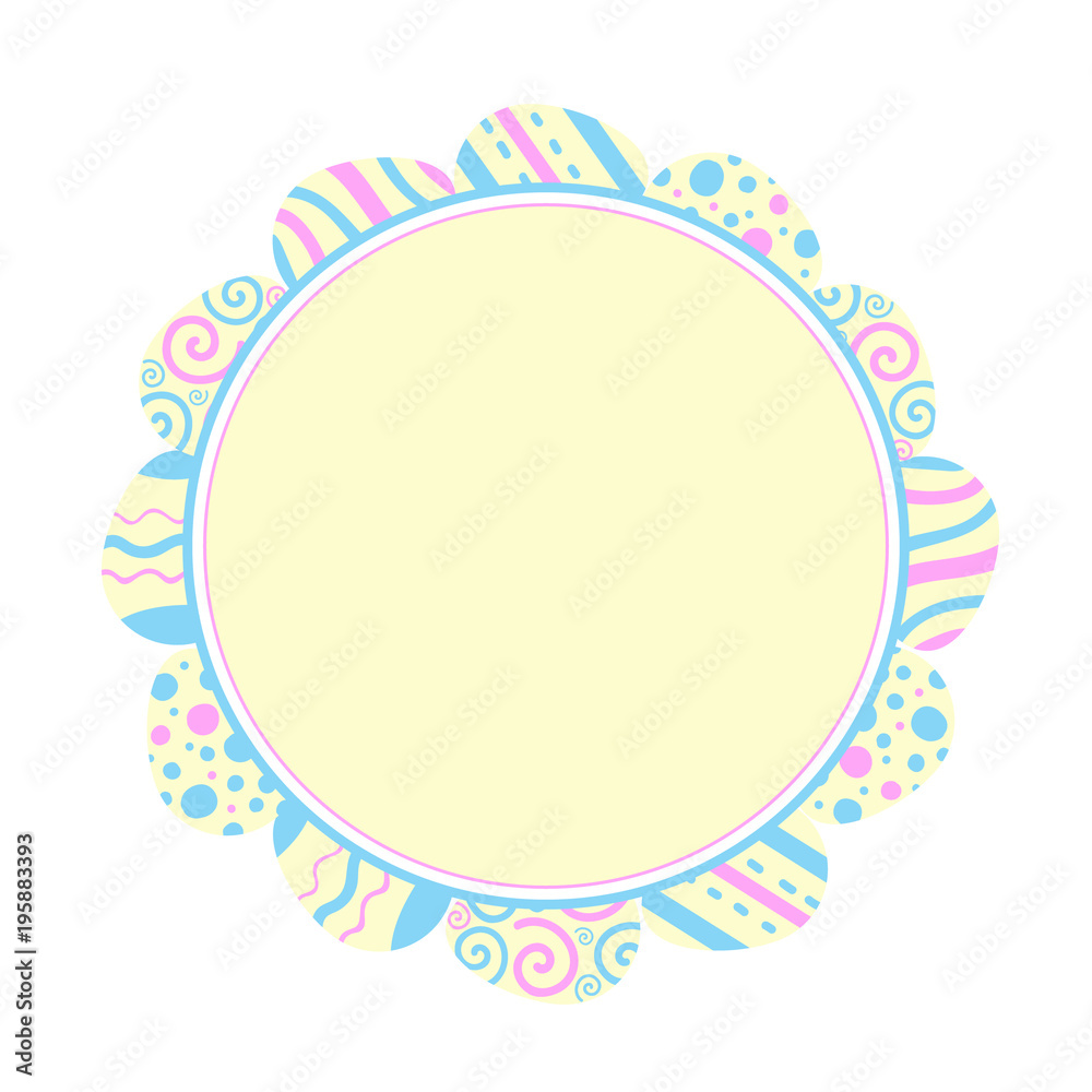 Illustration round frame of colored eggs. Easter holiday. Flat design
