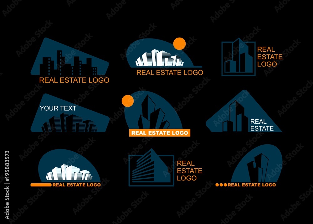 Naklejka premium Real Estate Logo Set. Abstract creative building. Concept of the company brand
