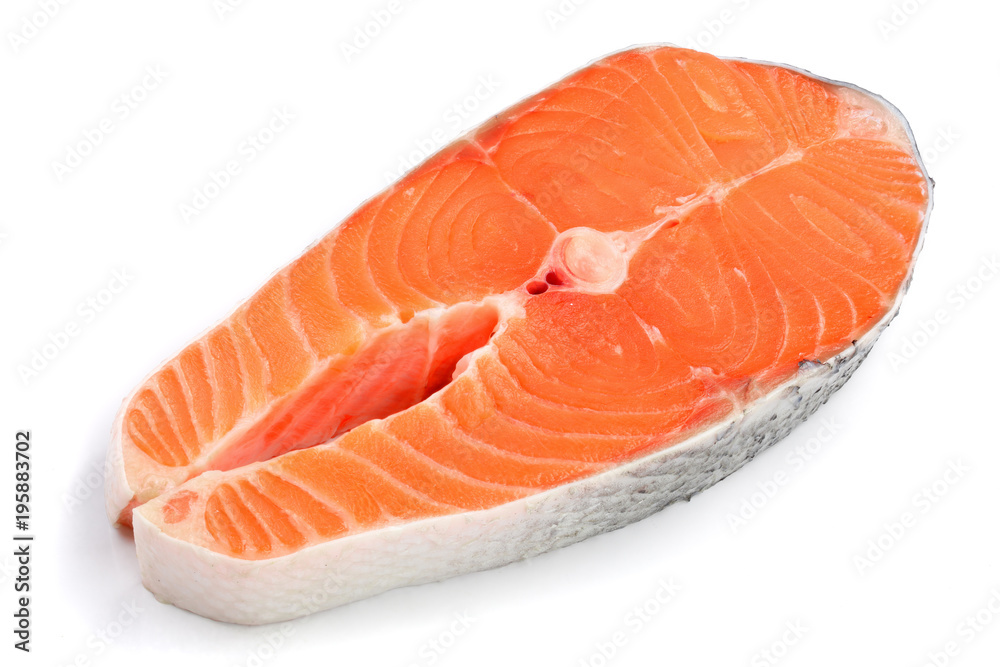 Slice of red fish salmon isolated on white background