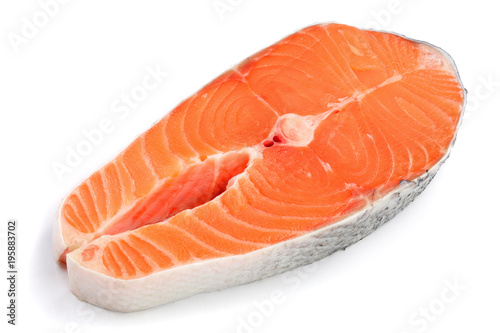 Slice of red fish salmon isolated on white background