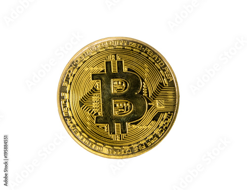 Golden bitcoin isolated on white background