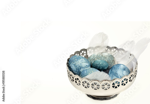 Blue vintage easter eggs isolated on white