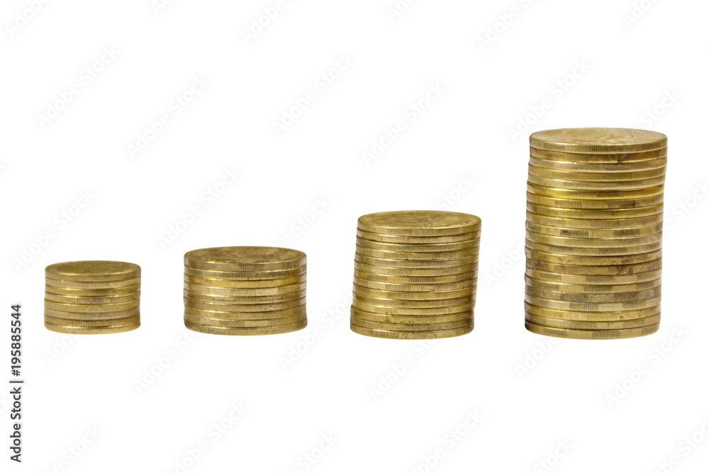 Stacks of golden coins isolated on white background Stacks of golden coins isolated on white background