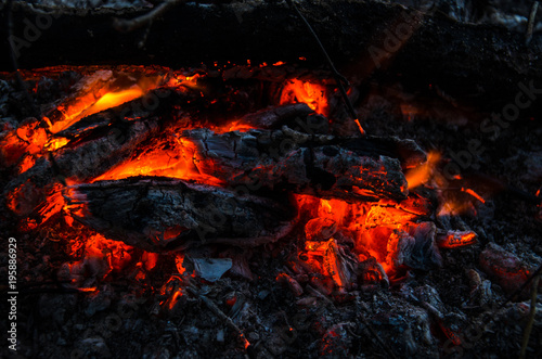 red hot coals in the fire