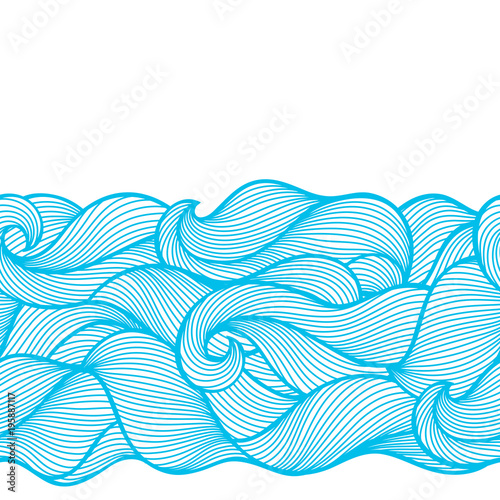 Wavy curled seamless pattern. Abstract outline blue texture