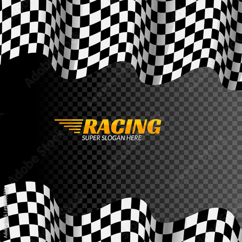 Racing background with race flag, vector sport design banner or poster isolated flag.