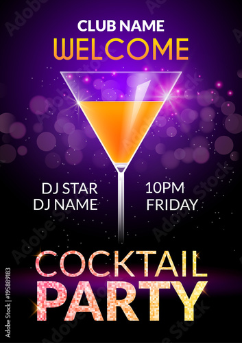 Cocktail Invitation design poster. Cocktail Party drink banner card or flyer template vector