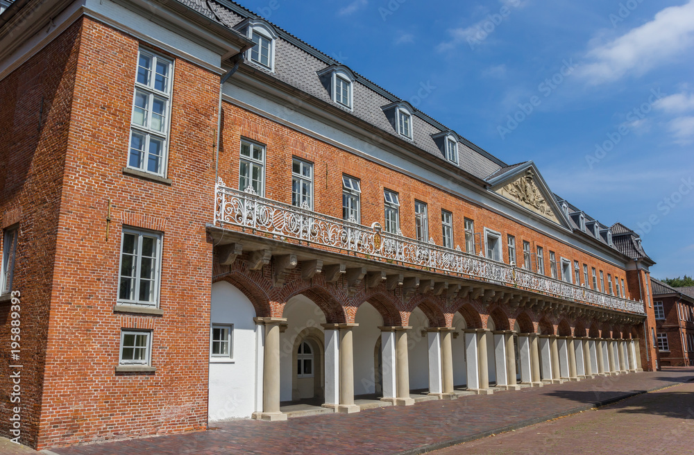 Facade of the historical Marstall building in Aurich