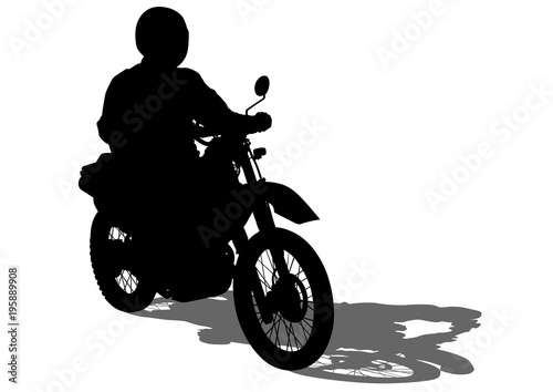 Old big bike and driver on white background