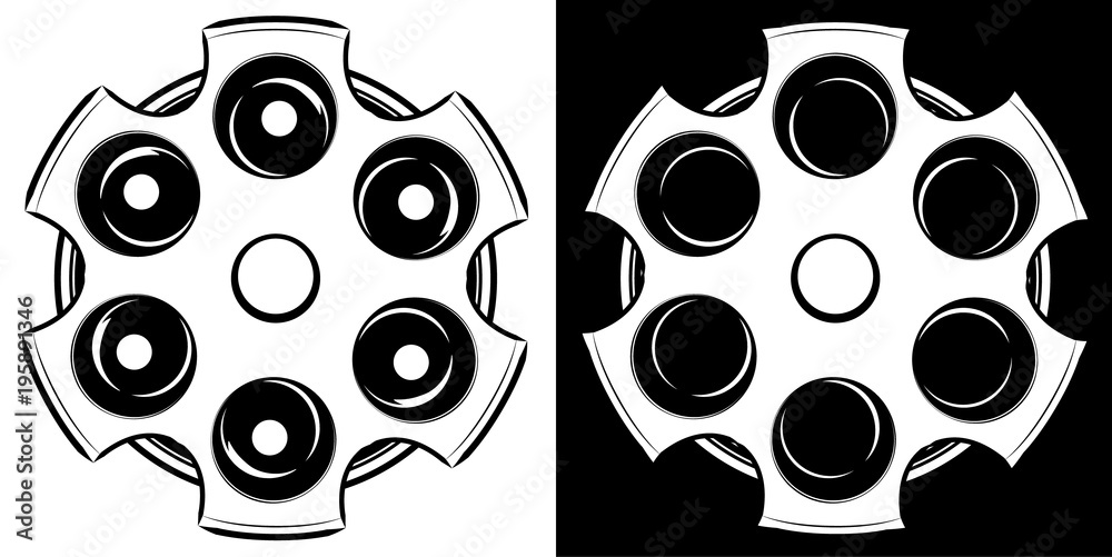 Cylinder of a revolver vector illustration. Russian roulette icon. Black and white - obrazy, fototapety, plakaty 