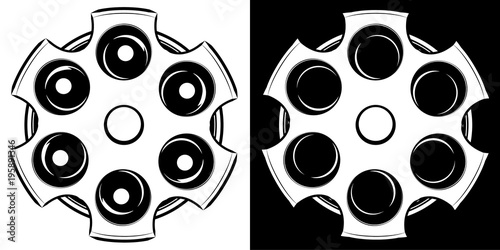 Cylinder of a revolver vector illustration. Russian roulette icon. Black and white photo