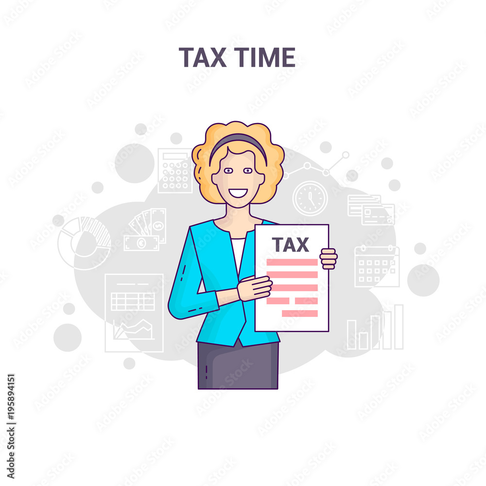 Conceptual banner reminder on tax time flat line design.
