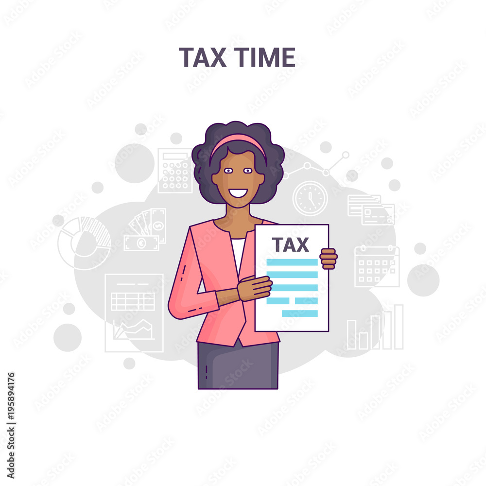 Conceptual banner reminder on tax time flat line design. Conceptual banner reminder on tax time flat line design.