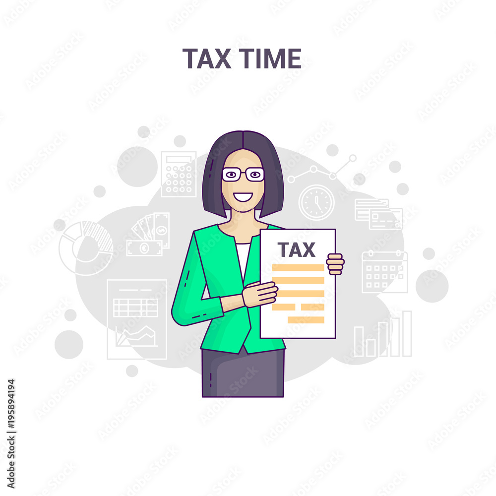 Conceptual banner reminder on tax time flat line design.