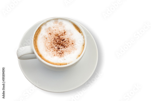 Cappuccino on white background clipping path