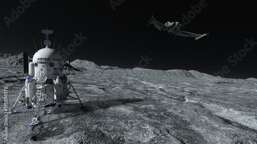 Foto Spaceships Flying Over Planet In Space 3D Rendering