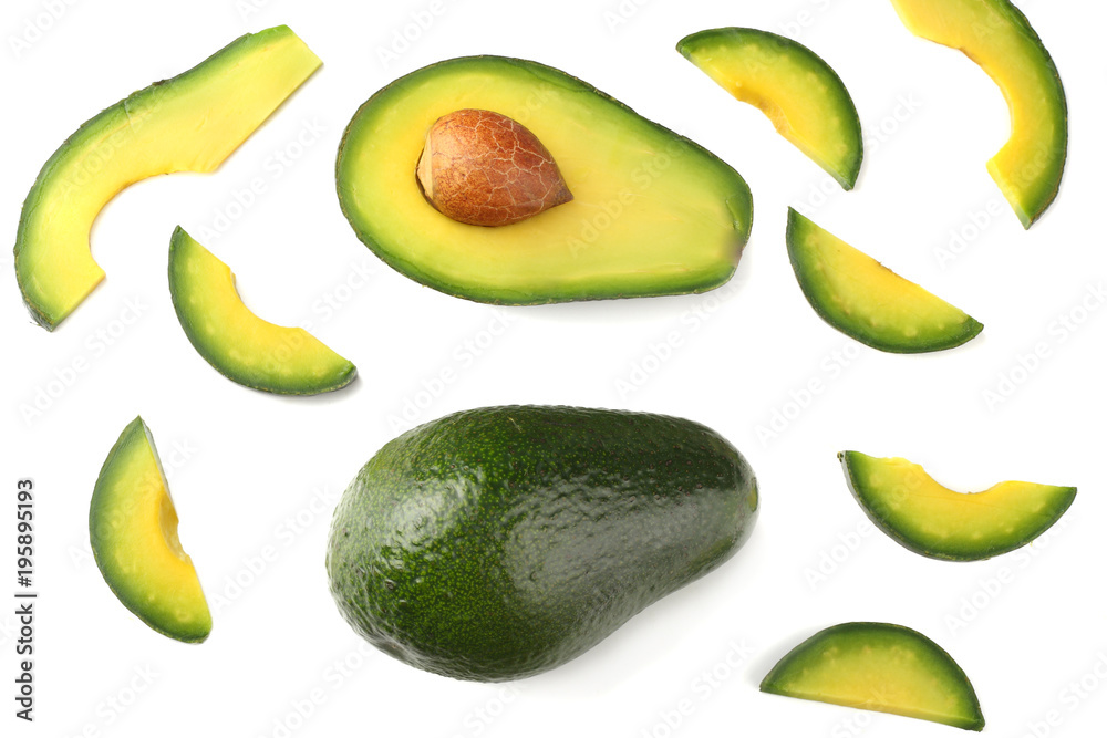 healthy food. sliced avocado isolated on white background. top view healthy food. sliced avocado isolated on white background. top view