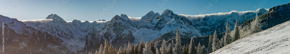 High Tatra mountains panorama on winter day