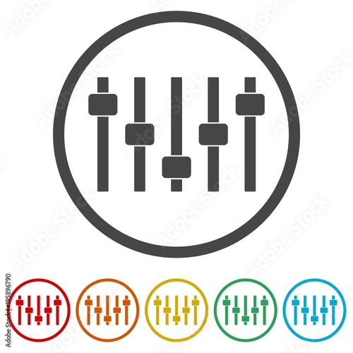 Sliders or faders control board, Fader icon, 6 Colors Included