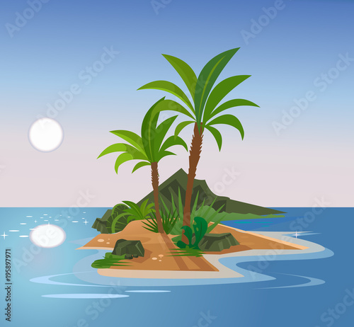 Uninhabited island. Vector flat cartoon illustration