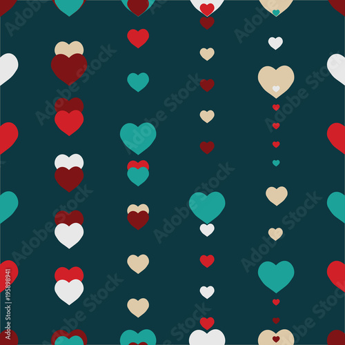Seamless Background Pattern. Element of design. Colored hearts on a turquoise background
