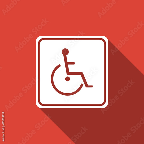 Disabled handicap icon isolated with long shadow. Wheelchair handicap sign. Flat design. Vector Illustration