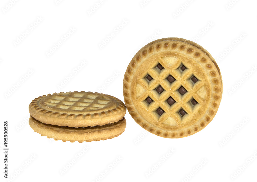 two round cookies on isolated white background two round cookies on isolated white background