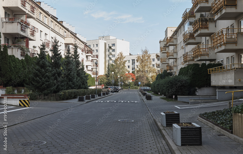 A small street of the modern residential area is Warsaw.