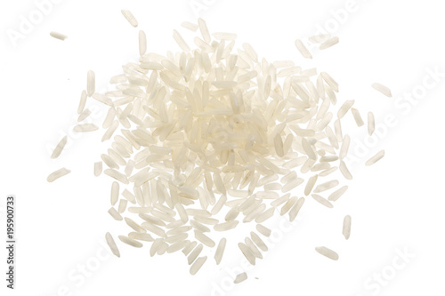 rice grains isolated on white background. Top view. Flat lay