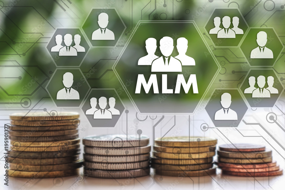 Multi-level marketing. MLM on the touch screen with a blur financial  background .The concept MLM, multi-level marketing Stock Photo | Adobe Stock
