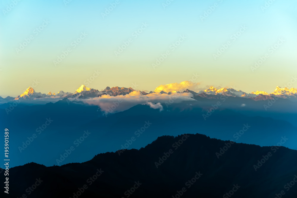 Sunset on Himalaya peaks from Dochula Pass - Bhutan