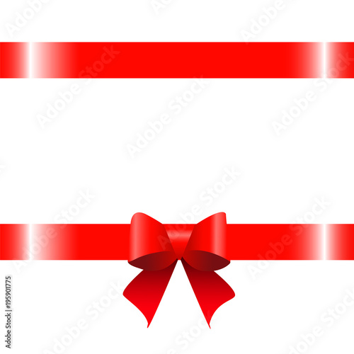 Red ribbon red bow white background.Vector illustration.