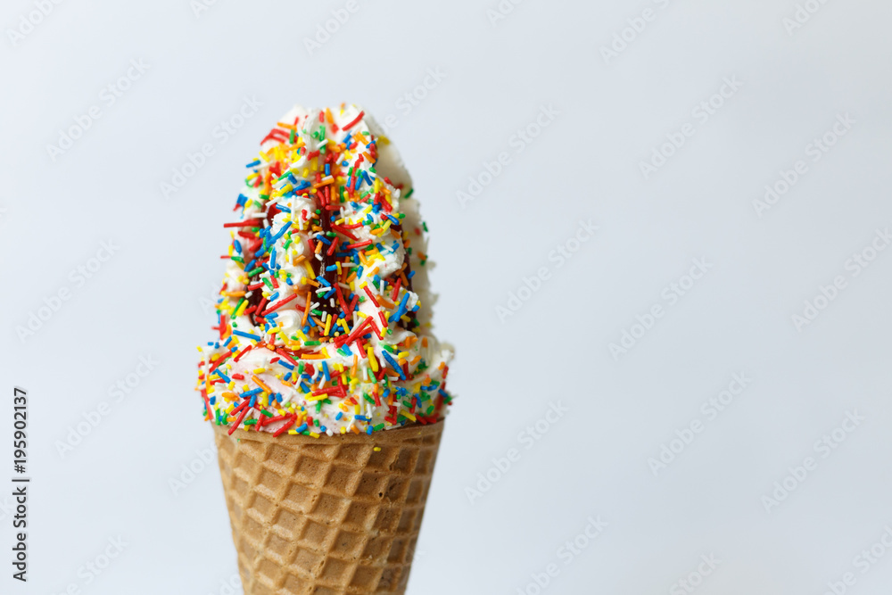 Ice cream in the cone on white background