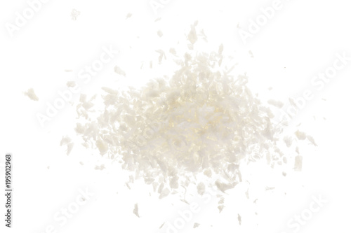 Heap of coconut flakes isolated on white background