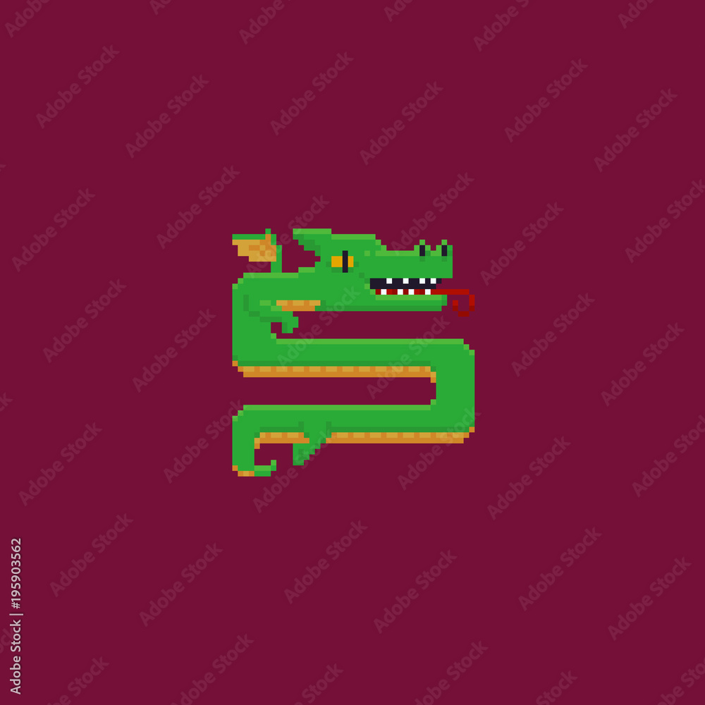 Pixel art asian styled dragon on red background Pixel art asian styled dragon on red background