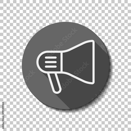 mouthpiece icon. White flat icon with long shadow in circle on transparent background