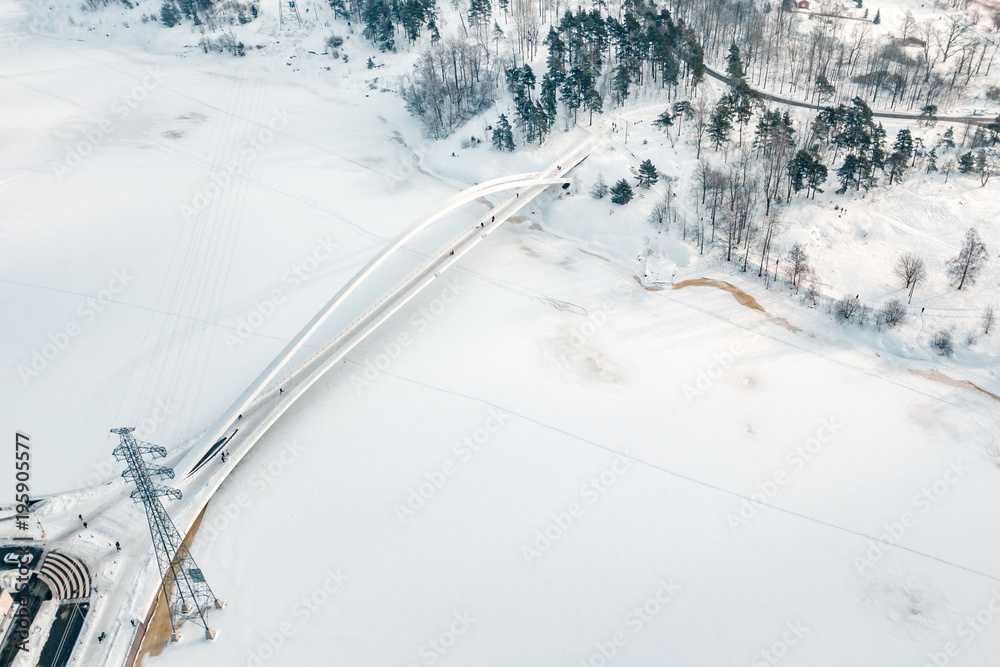 Aerial view of new bridge in Kalasatama district Helsinki, Finland