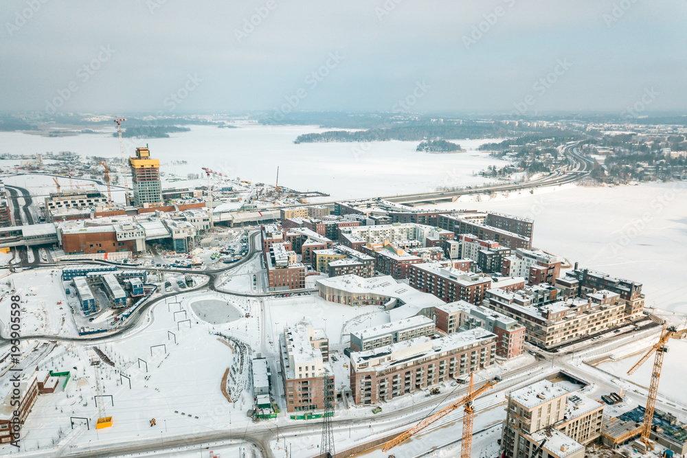 Aerial view of new district of Helsinki Kalasatama