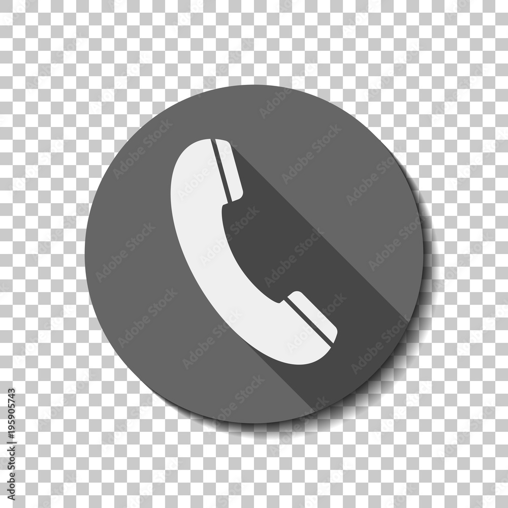 Telephone receiver icon. White flat icon with long shadow in circle on transparent background Telephone receiver icon. White flat icon with long shadow in circle on transparent background