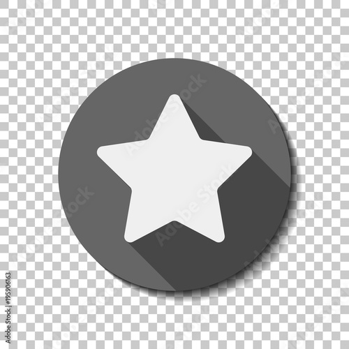 Star icon. White flat icon with long shadow in circle on transparent background