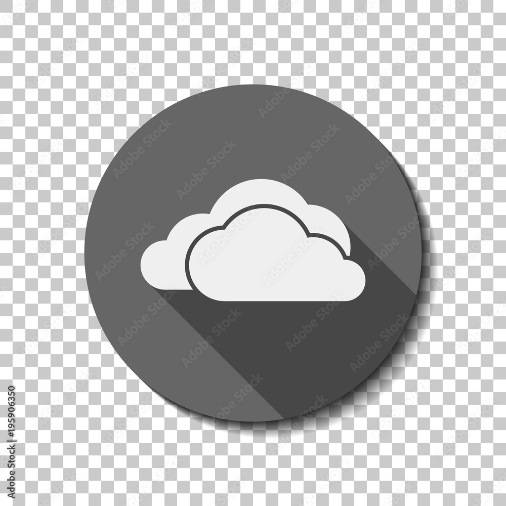 cloudy weather icon. White flat icon with long shadow in circle on transparent background cloudy weather icon. White flat icon with long shadow in circle on transparent background