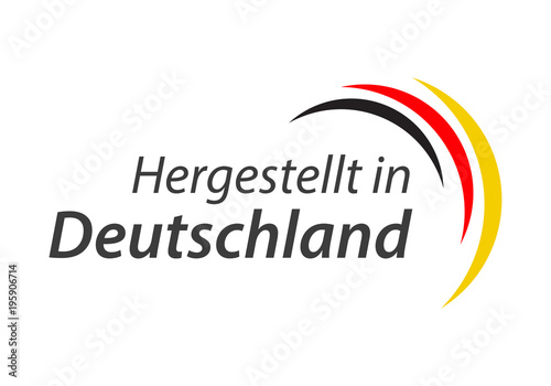 Made in Germany, In German - Hergestellt in Deutschland, simple vector symbol with the German tricolor isolated on white background